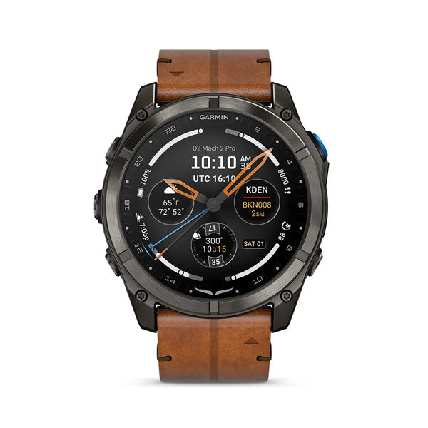 Garmin D2 Mach 2 Pro- Carbon Gray DLC Titanium with Chestnut Leather Band