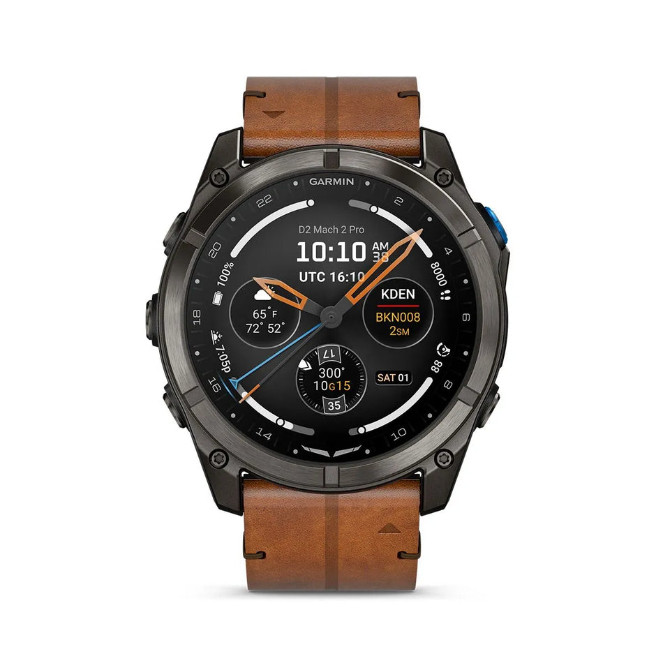 Garmin D2 Mach 2 Pro- Carbon Gray DLC Titanium with Chestnut Leather Band