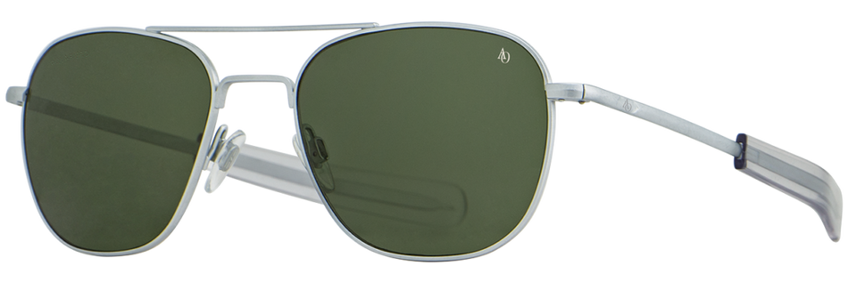 Original Pilot Sunglasses - MATTE SILVER with Green Glass - Bayonet Temple