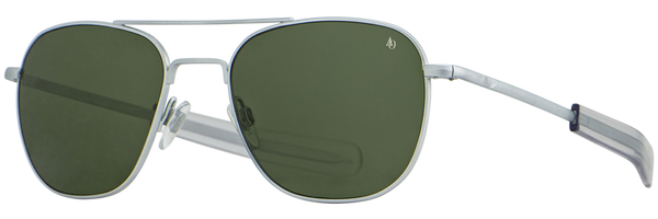 American Optical Original Pilot Sunglasses - MATTE SILVER with Green Glass - Bayonet Temple